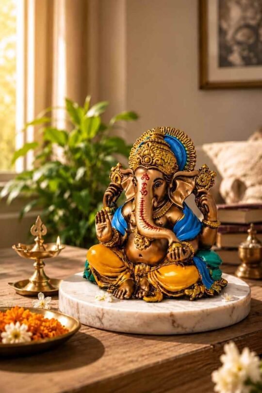 Buy Lord Ganesha Idol for Home, Temple, Car, or Office Premium Golden & Multicolor Ganesh Ji Murti Resin Statue