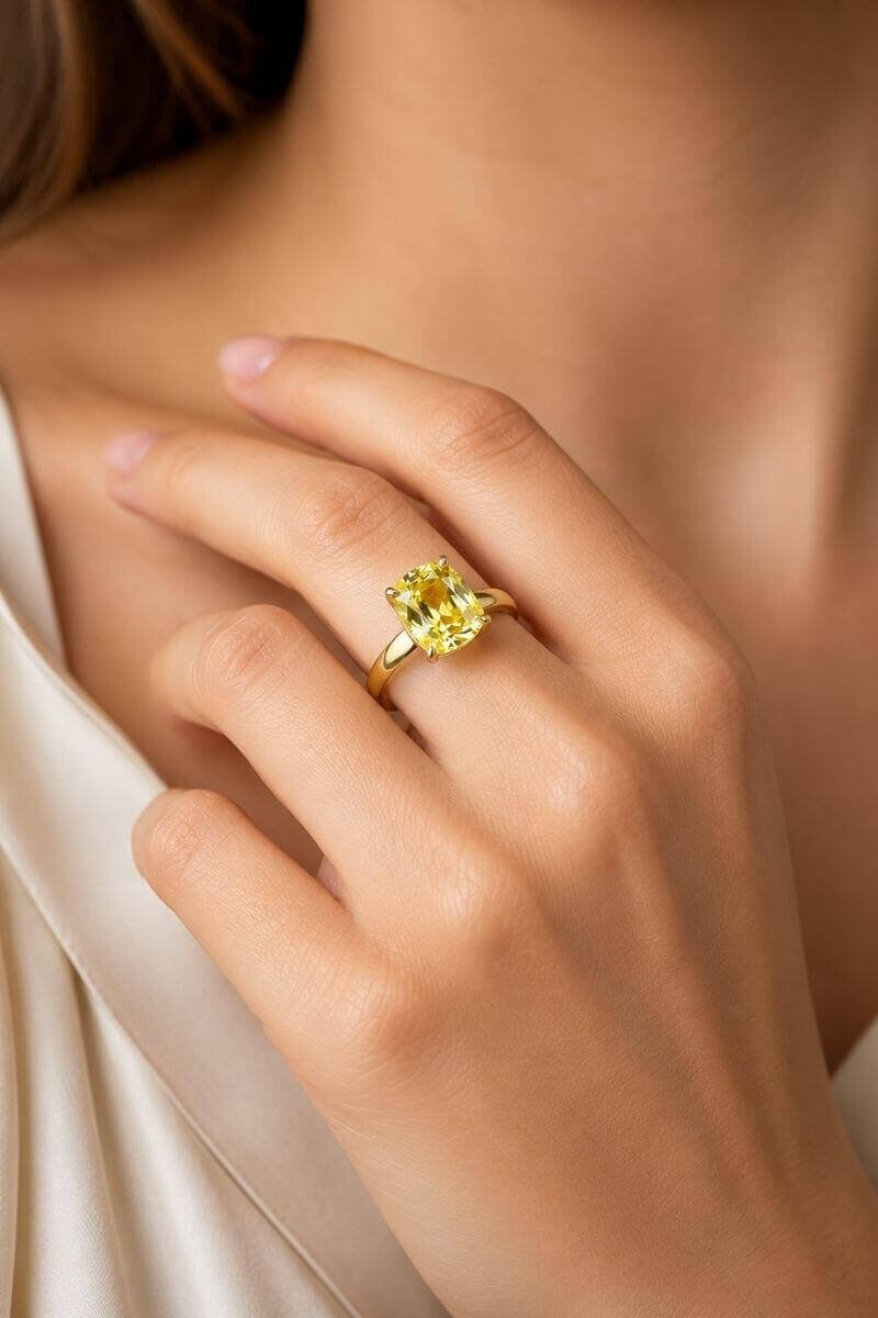 Certified 4.02 Carat Ceylon Yellow Sapphire Gemstone Ring, Pukhraj or Pushkraj Gem Stone
