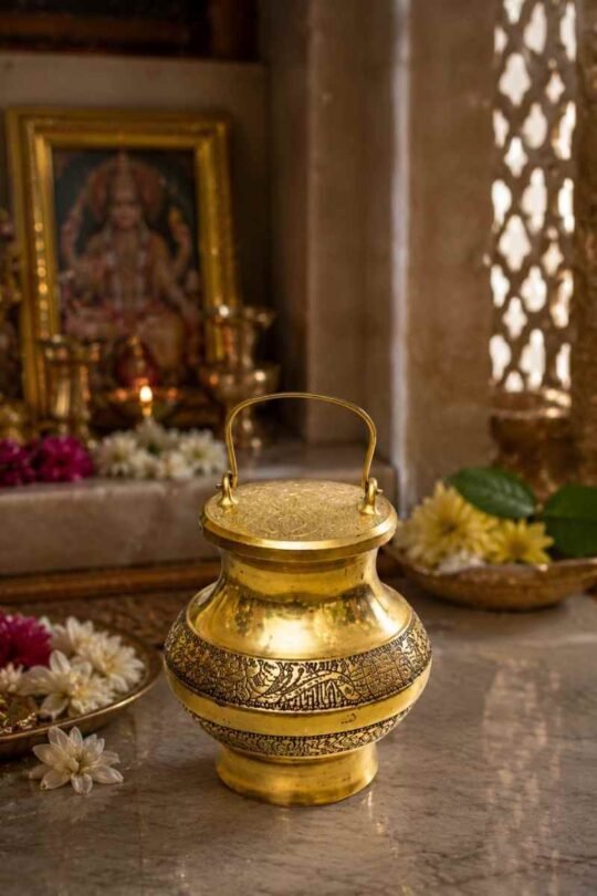 Gaj Kesari Yog Brass Kalash with Lid, Gangajal Kalash, Brass Kalash for Pooja, Brass Gangajal Lota, Kamandalu
