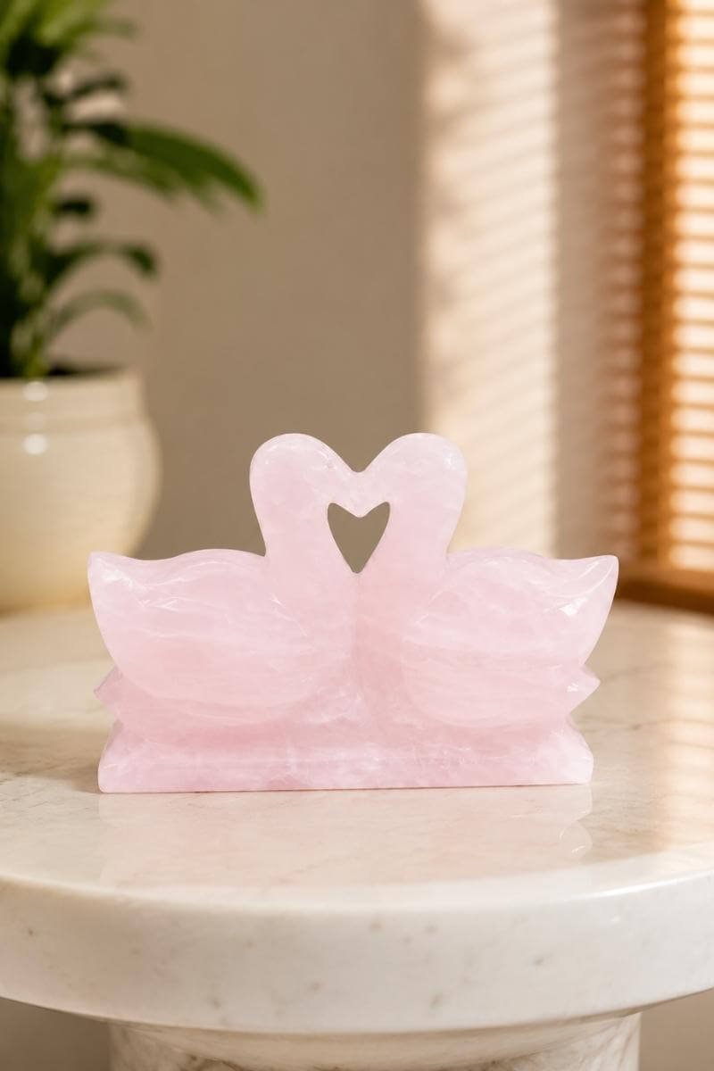 Natural Rose Quartz Crystal Mandarin Duck Pair