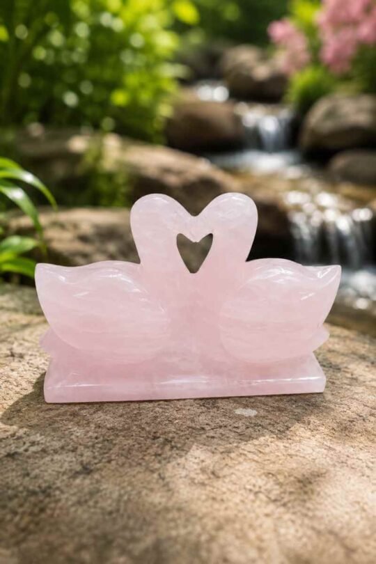 100% Natural Rose Quartz Duck Pair, Rose Quartz Mandarin Duck Pair, Crystal Duck Pair Pink Premium