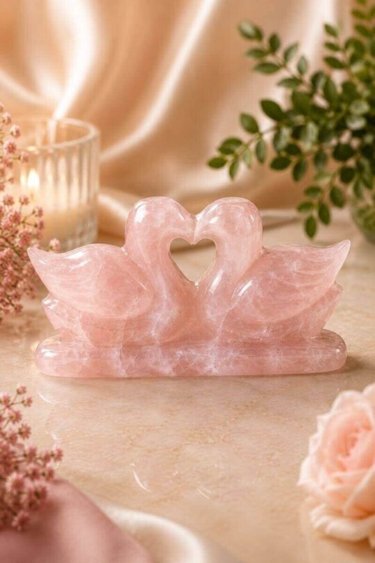 Rose Quartz Mandarin Duck Pair, Crystal Duck Pair Pink Premium (600 x 900 px)
