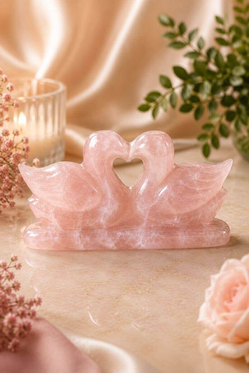 Rose Quartz Mandarin Duck Pair, Crystal Duck Pair Pink Premium (600 x 900 px)