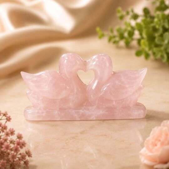 Rose Quartz Mandarin Duck Pair, Rose Quartz Crystal Duck Pair Pink Premium