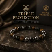 Triple Protection Bracelet with Tiger's Eye, Black Obsidian and Hematite Crystals