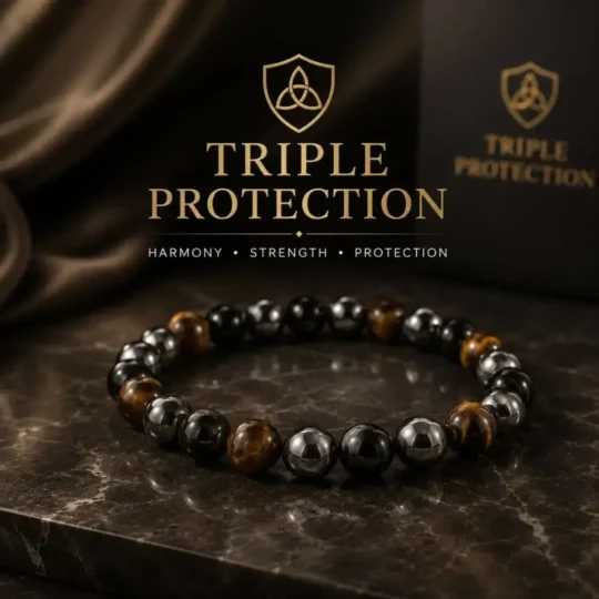 Triple Protection Bracelet with Tiger's Eye, Black Obsidian and Hematite Crystals