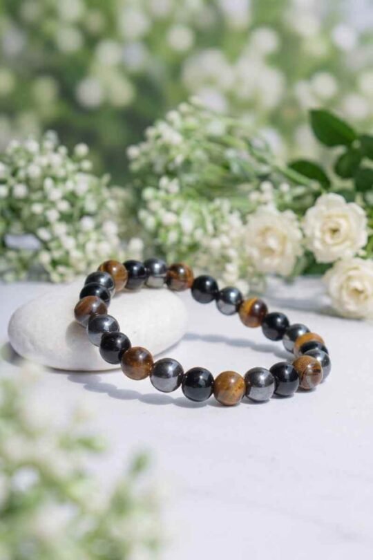 Triple Protection Bracelet with Tiger's Eye, Black Obsidian and Hematite Crystals Premium AAA Quality