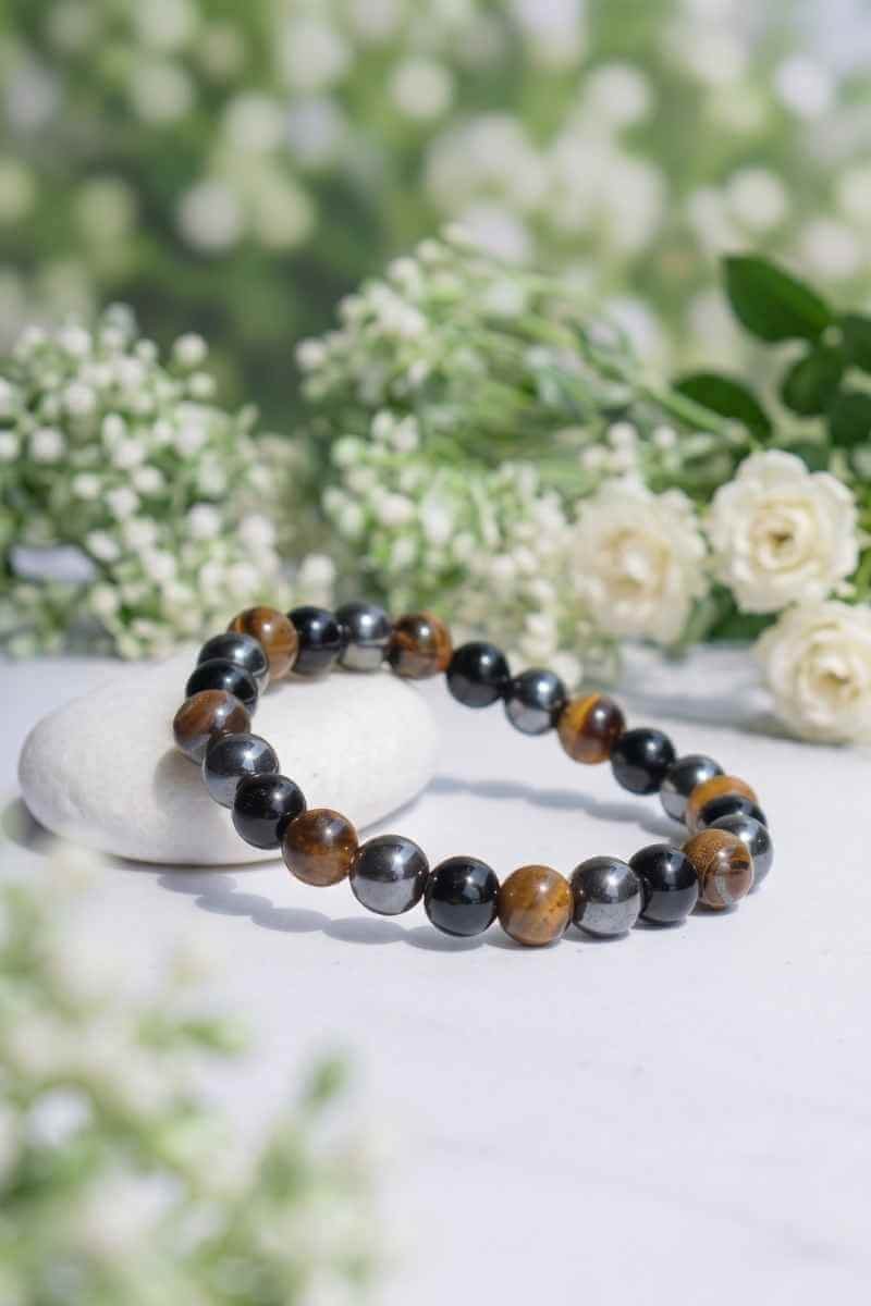 Triple Protection Bracelet with Tiger's Eye, Black Obsidian and Hematite Crystals Premium AAA Quality